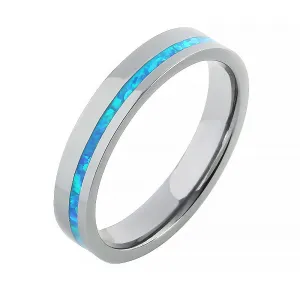 Stunning 4mm Flat Tantalum Wedding Ring with Elegant Blue Opal Inlay