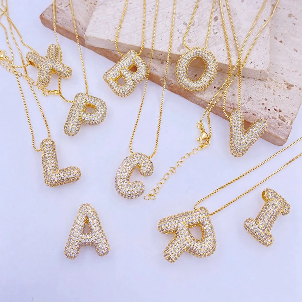 TEEK - V-Z Gold-Plated Inlaid Zircon Letter Necklace