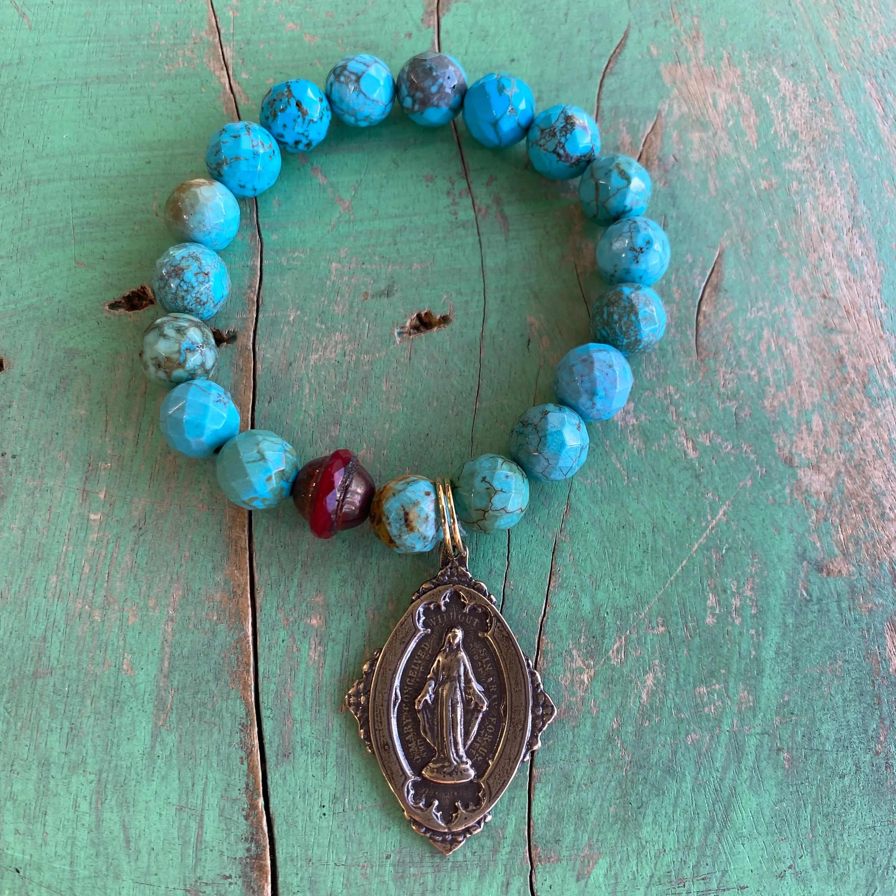 Turquoise Howlite Miraculous Medal Bracelet