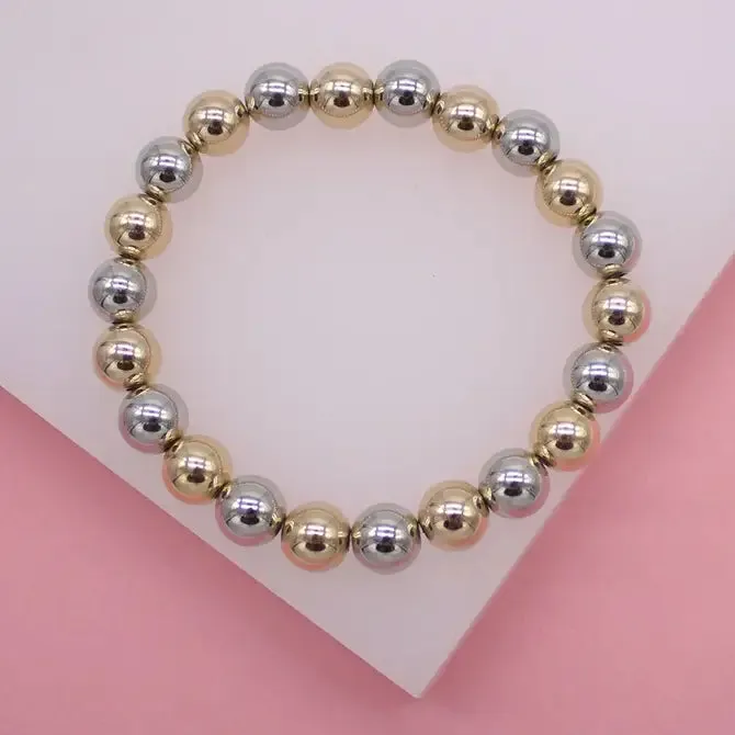 Two Tone 8mm Beaded Bracelet