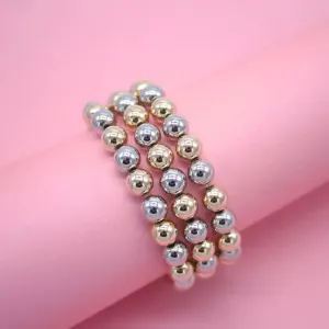 Two Tone 8mm Beaded Bracelet