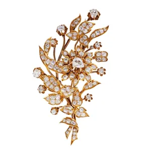 Victorian Old Cut Diamond 14k Yellow Gold Bouquet Brooch