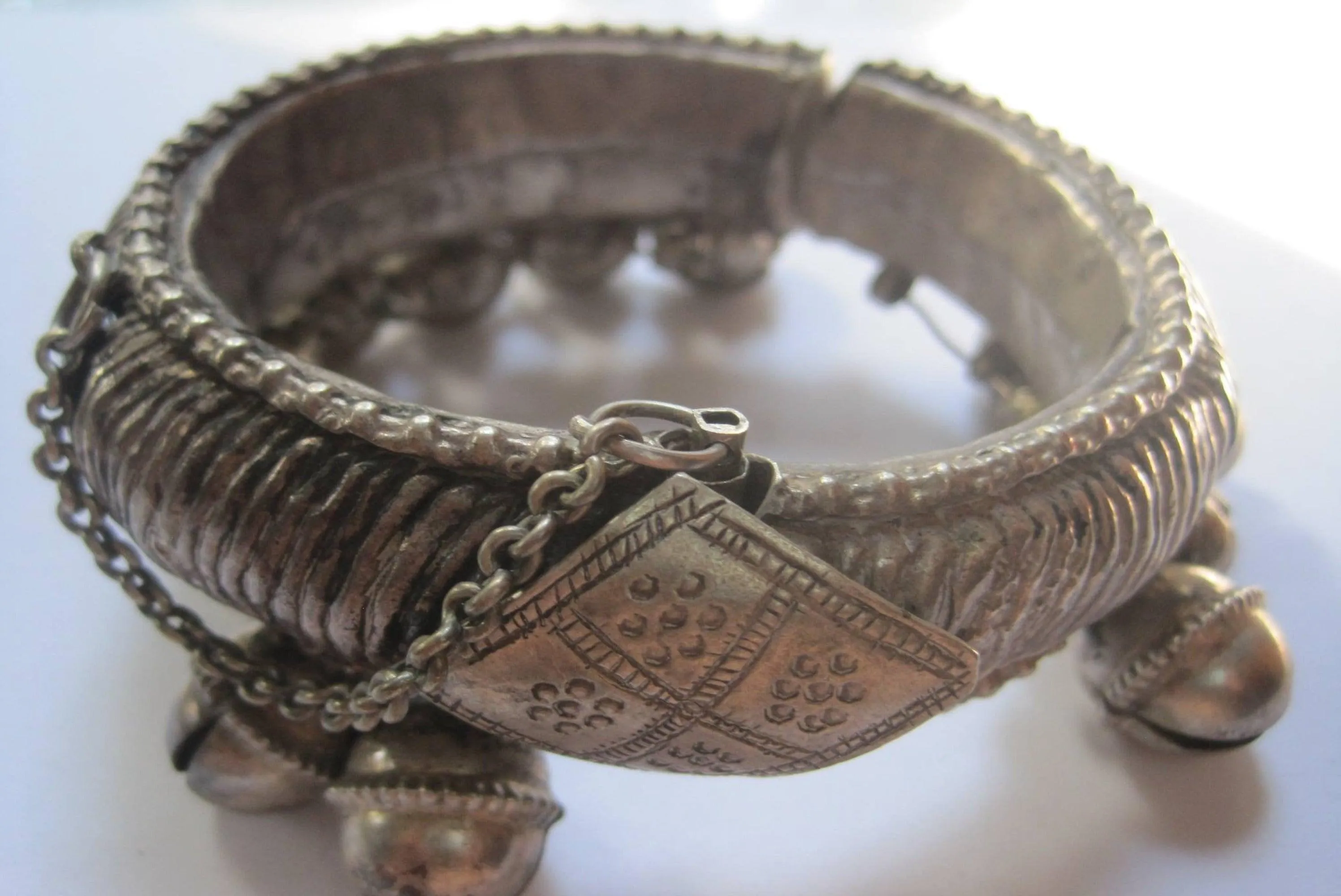 Vintage Bedouin Yemeni Silver Anklet or Foot Bracelet with Bells