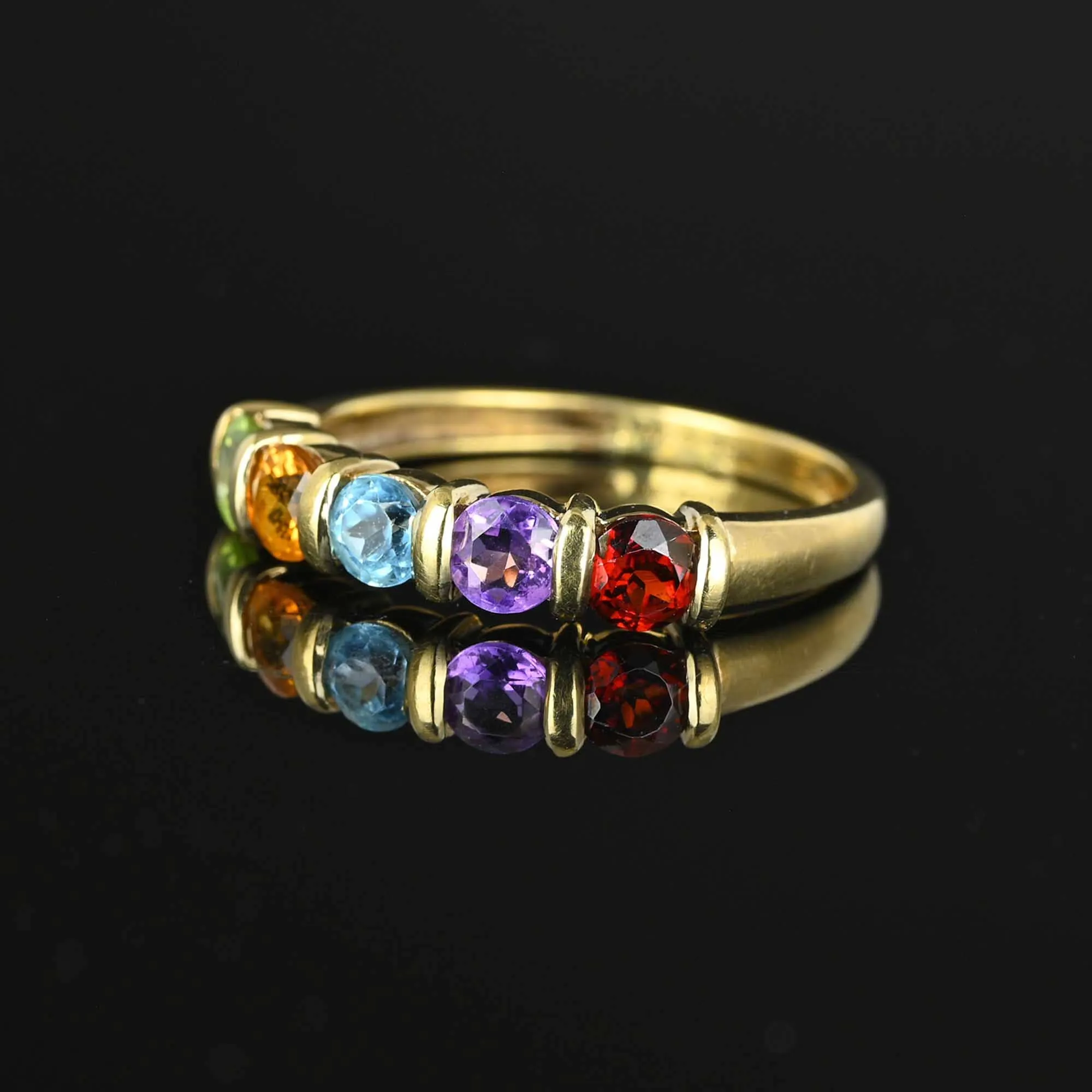 Vintage Five Stone Multi Gemstone Ring Band in Gold