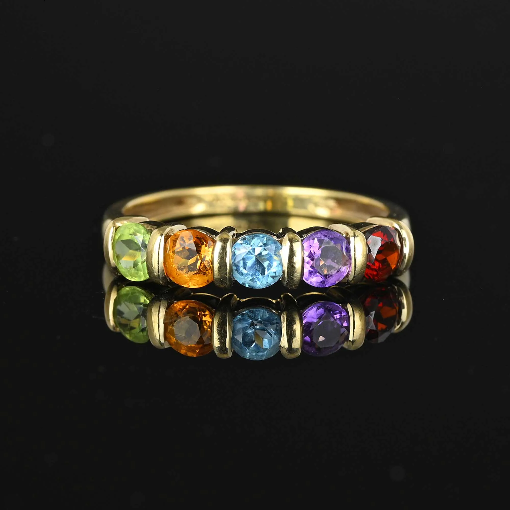 Vintage Five Stone Multi Gemstone Ring Band in Gold