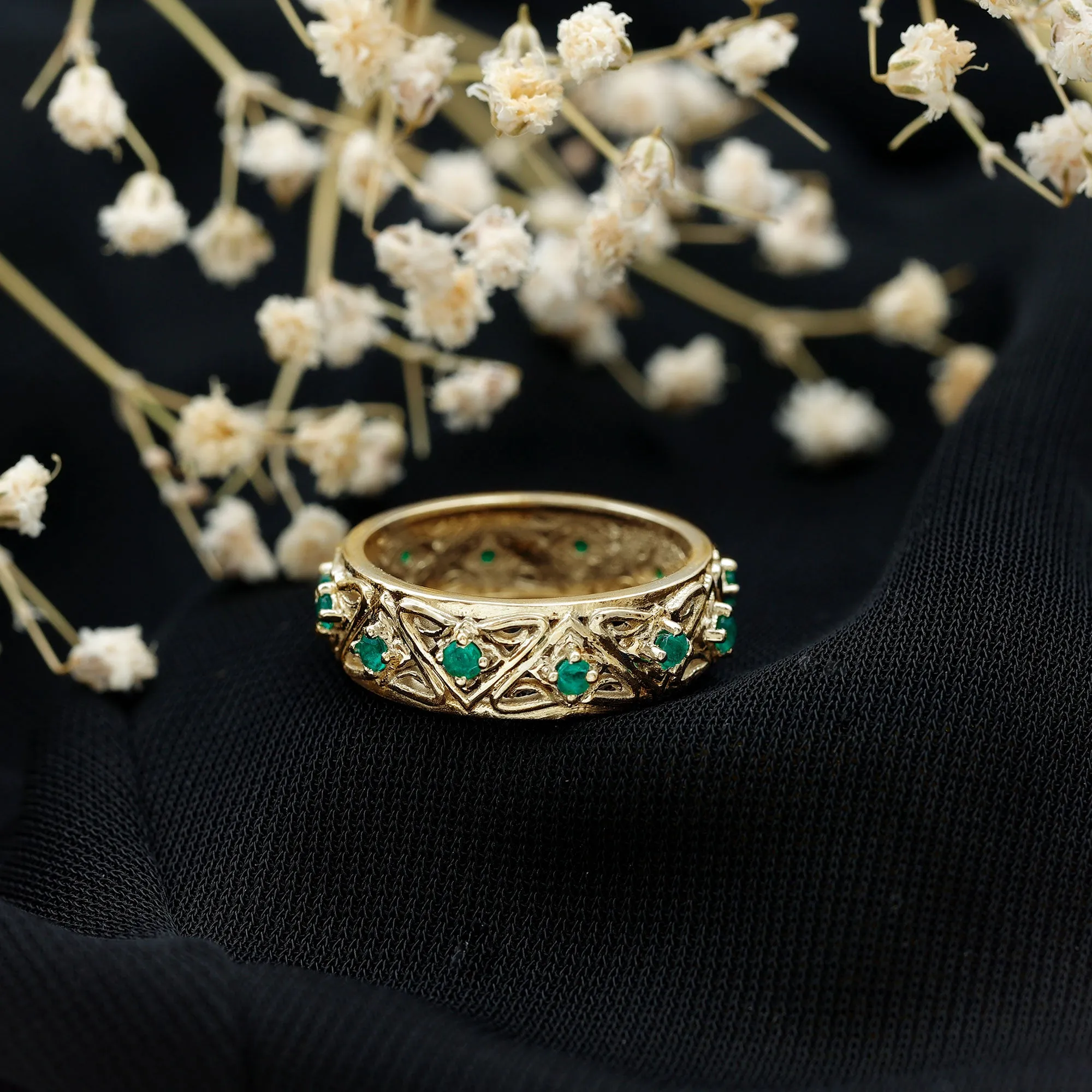 Vintage Inspired Emerald Wedding Band