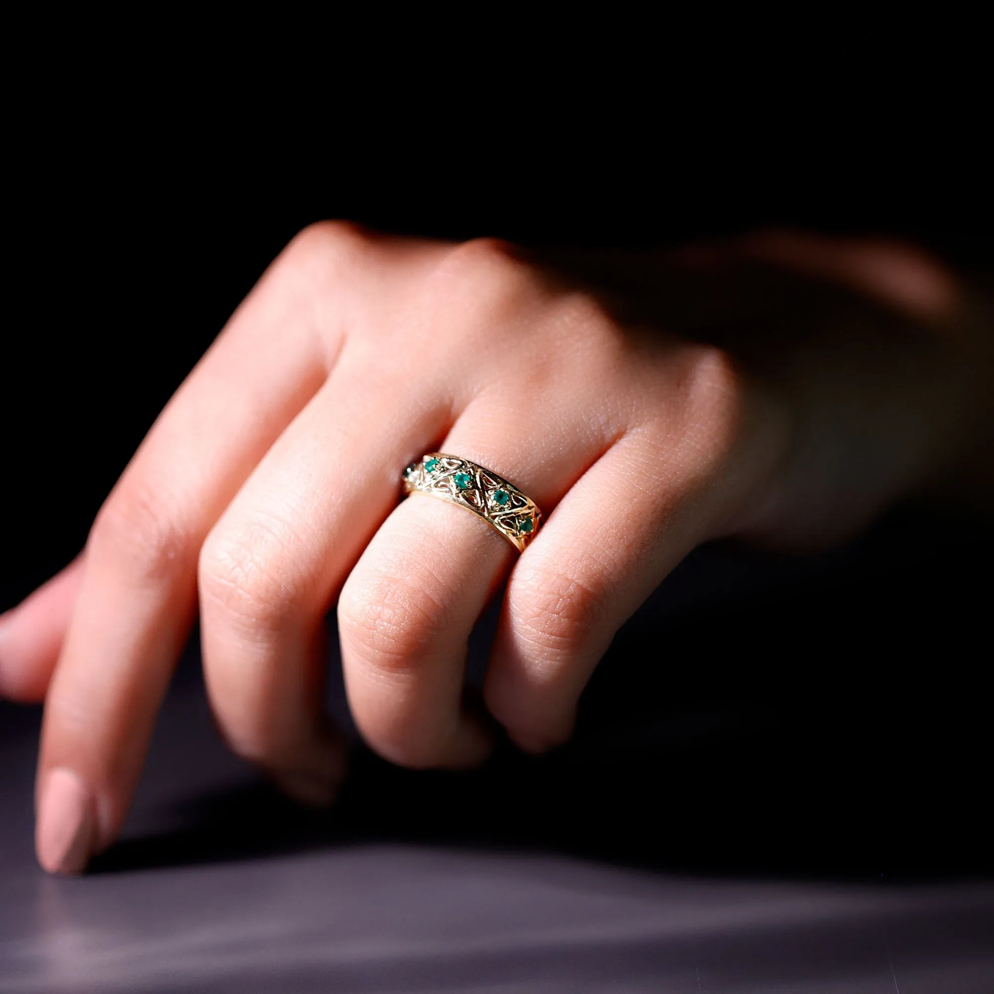 Vintage Inspired Emerald Wedding Band