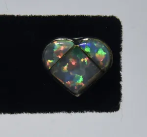 Vintage Pair of Sterling Silver White Opal Inlaid Heart Stud Earrings