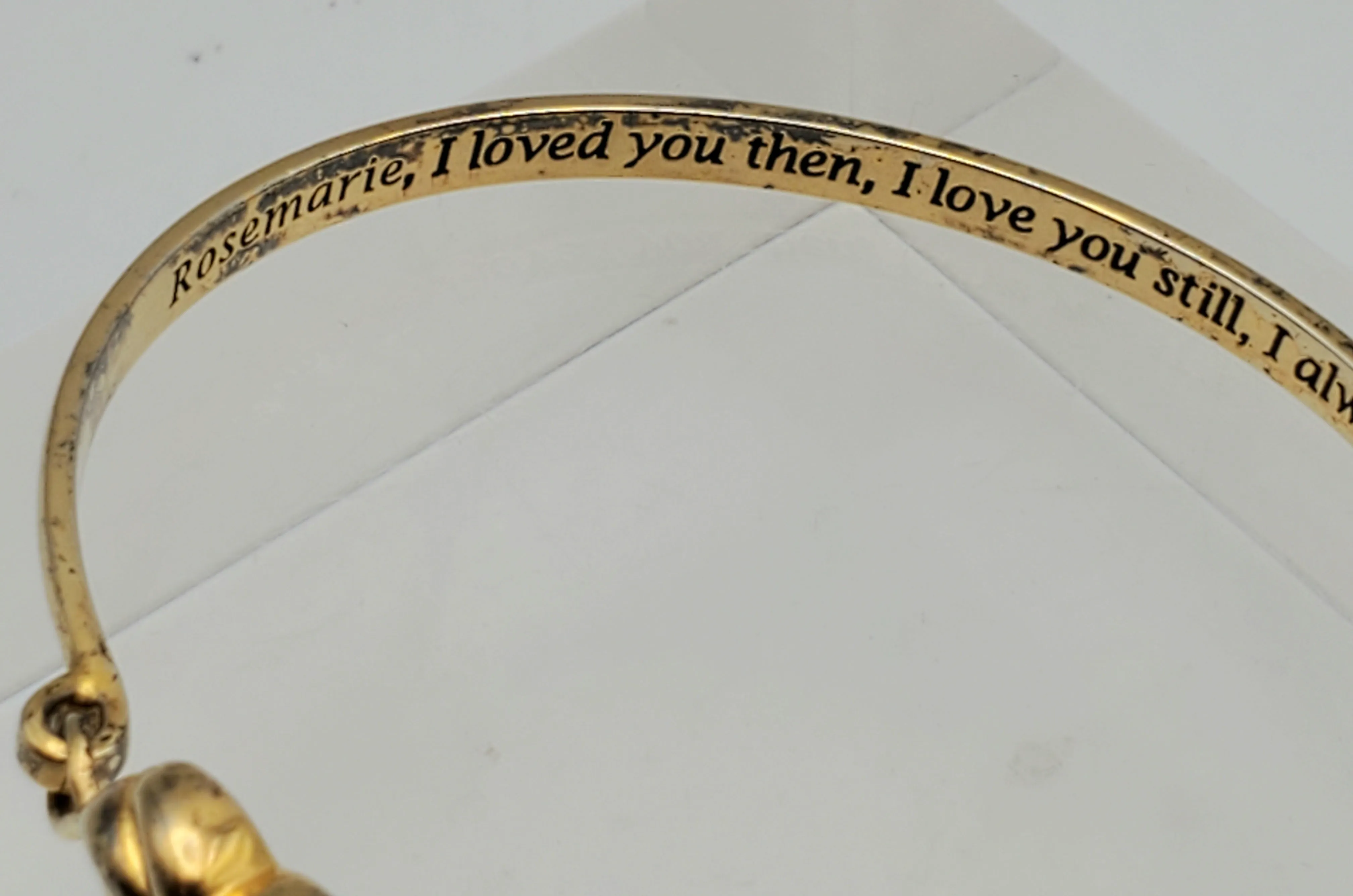 Vintage Ruby Heart Charm Gold Plated  Bangle Bracelet