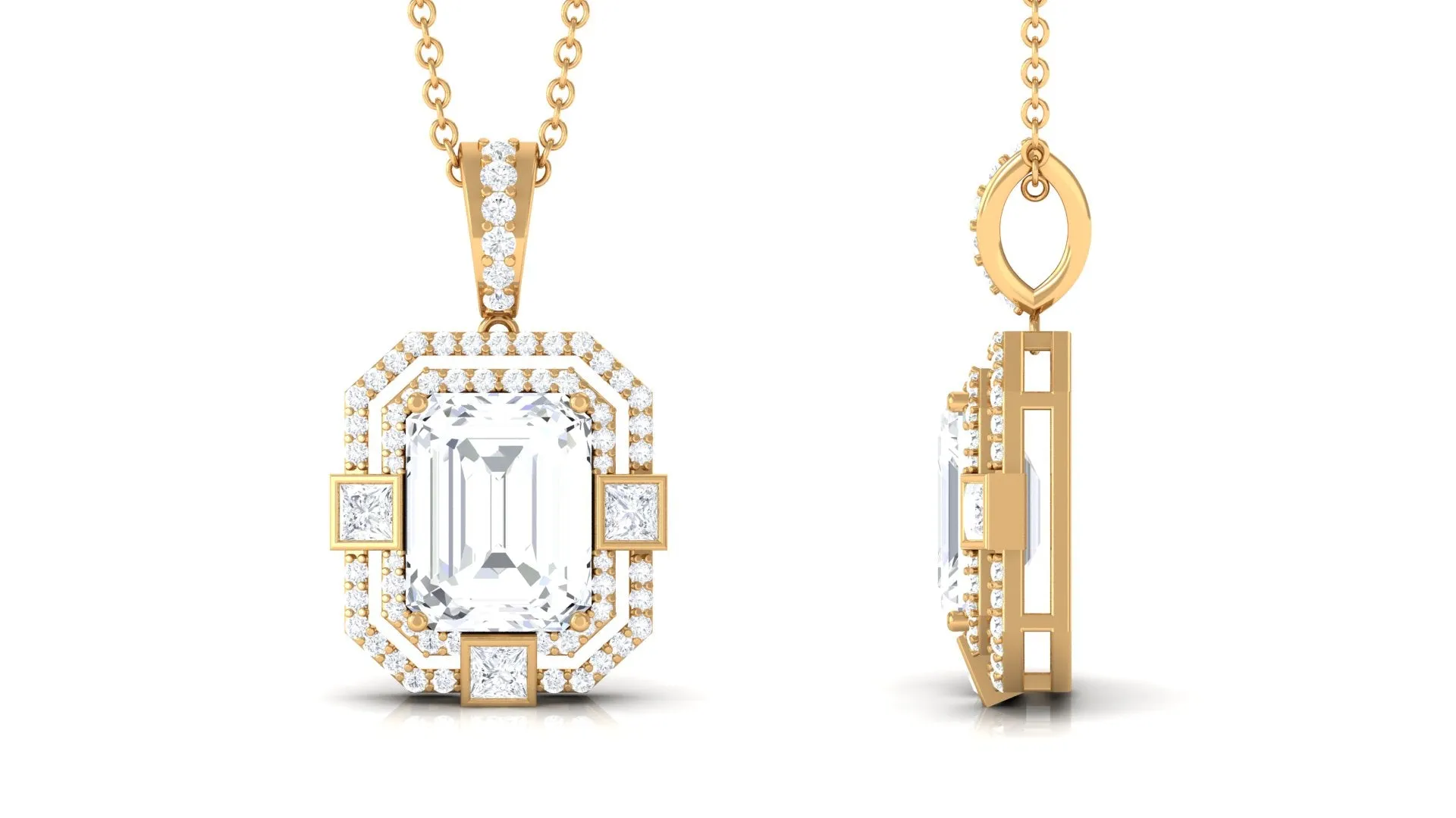 Vintage Style Emerald Cut Zircon Pendant Necklace