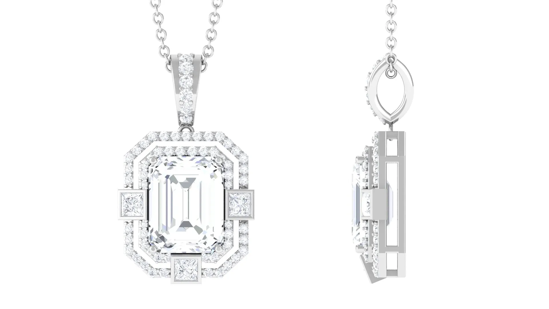 Vintage Style Emerald Cut Zircon Pendant Necklace