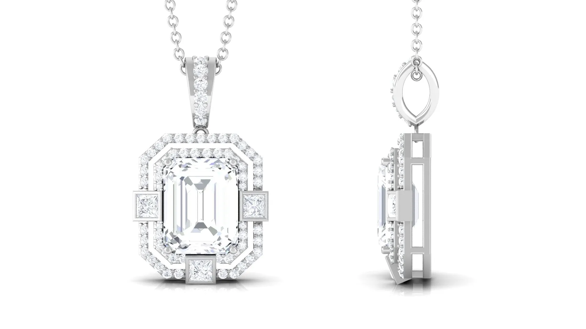 Vintage Style Emerald Cut Zircon Pendant Necklace