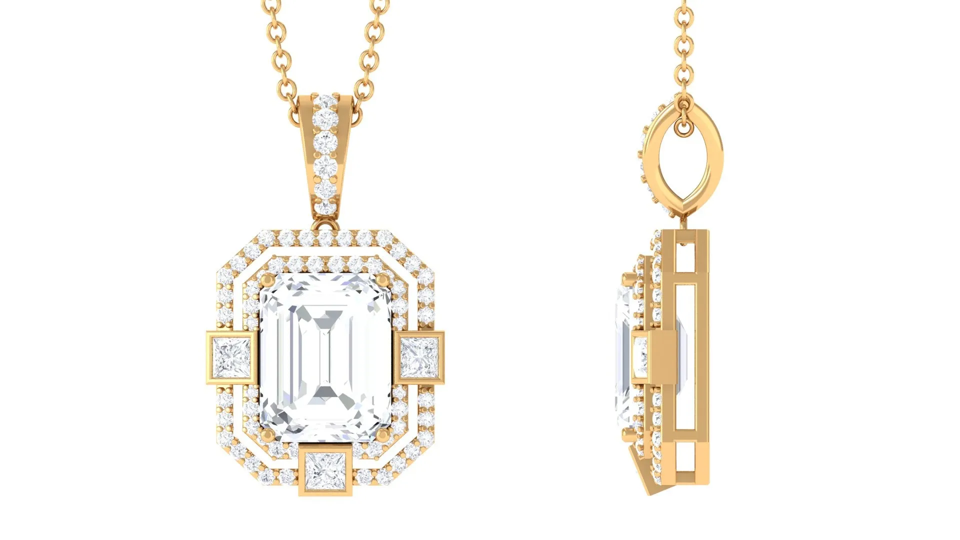 Vintage Style Emerald Cut Zircon Pendant Necklace