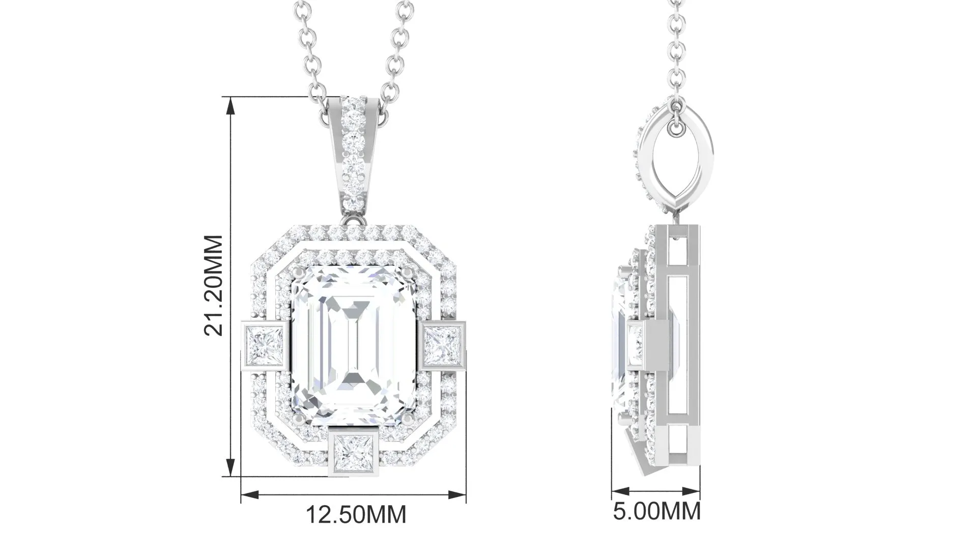 Vintage Style Emerald Cut Zircon Pendant Necklace