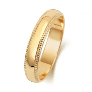 Wedding Band 9K D Shape  Millgrain 4mm-1.75 Wedding  Ring W184H