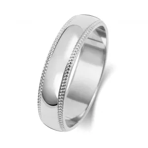 Wedding Band 9K D Shape Millgrain 5 mm-1.45 Wedding  Ring W185WL