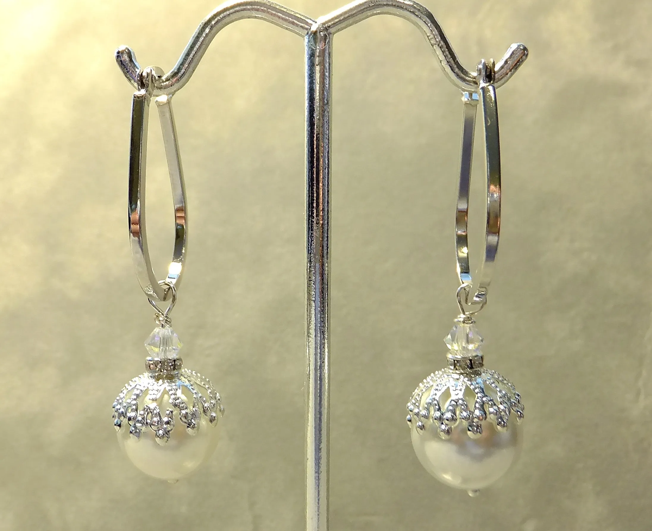 White Mother of Pearl and Sterling Silver Drop Earrings