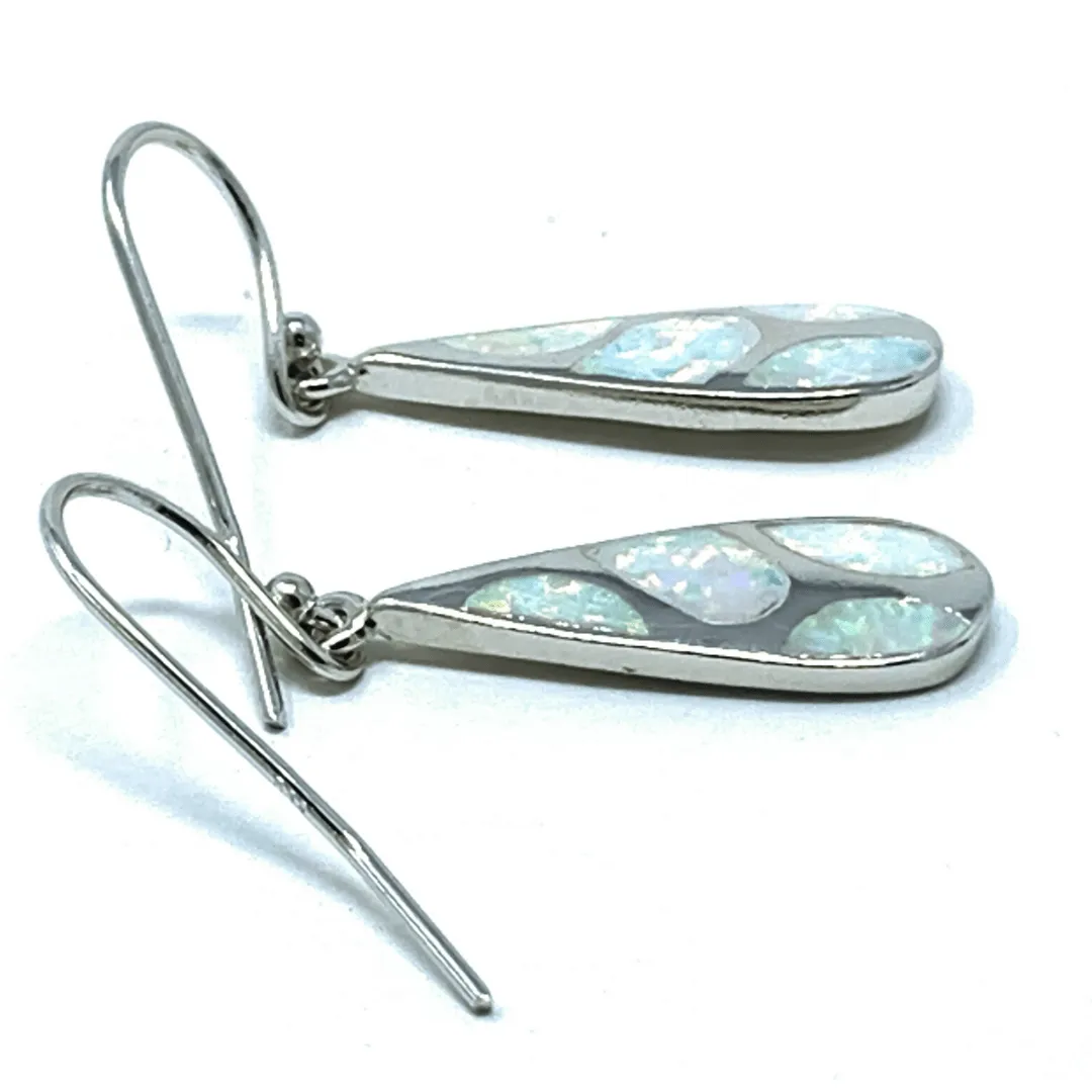 White Opal Mosaic Teardrop Sterling Silver Earrings