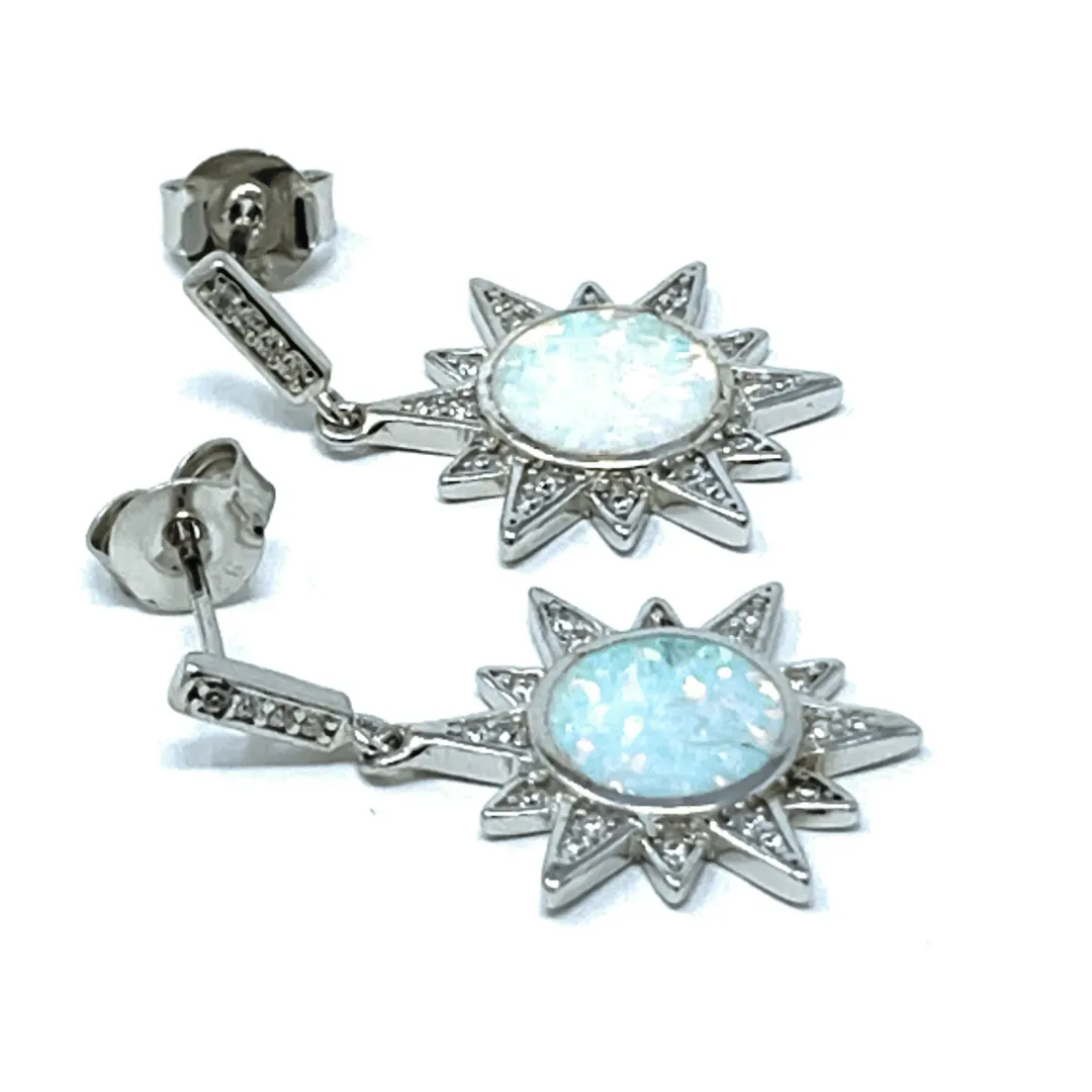 White Opal Sun CZ Sterling Silver Stud Earrings