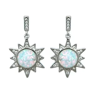 White Opal Sun CZ Sterling Silver Stud Earrings