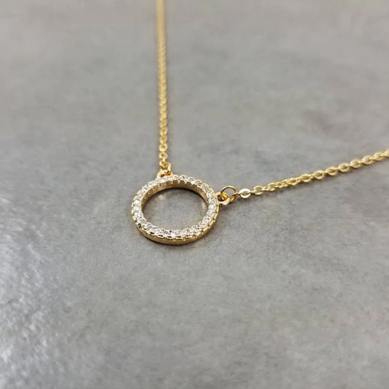 Women's Fashion Thin Circle Rose Gold Necklace Dainty Good Luck Karma Charm Pendant Necklace Wedding Jewelry Bridesmaid Gifts