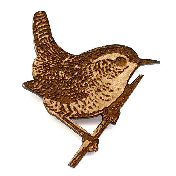 Wooden Wren Brooch