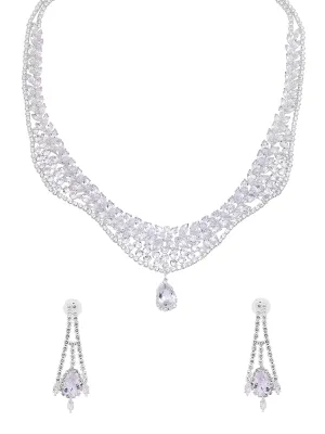 Yellow Chimes Jewellery Set for Women | White Stone Necklace Set for Women | Cubic Zircon Silver Diamond Jewellery Set |Rhodium Plated Necklace Set | Birthday Anniversary Gift for Women Wife