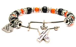 Zombie Awareness Ribbon Black And Pumpkin Orange Halloween 9mm Glass Beaded Single Bracelet